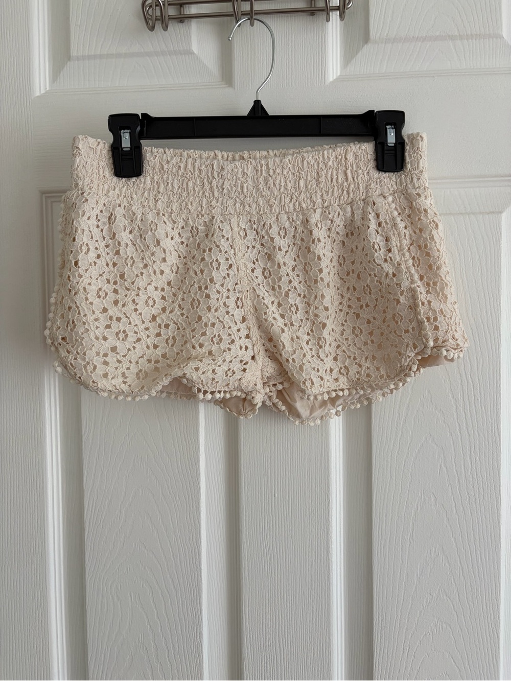Tinseltown Cream Crochet Lace Shorts